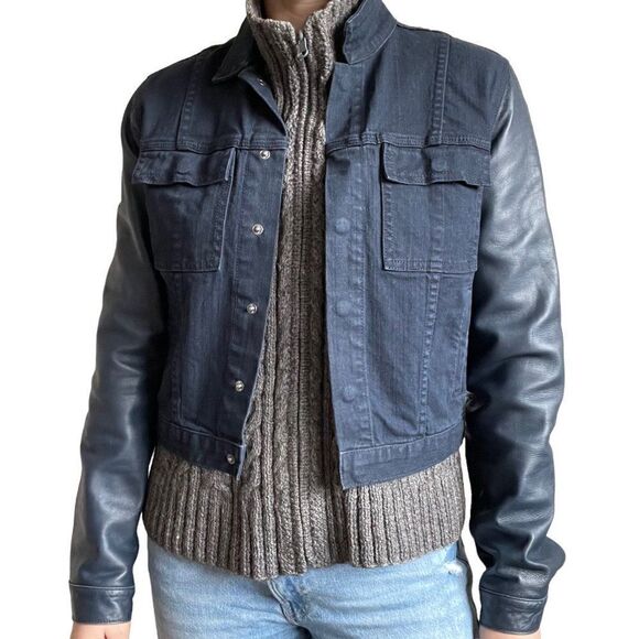 Baldwin Womens Navy Blue Denim Leather Jacket Made in Kansas City USA Sz S - Picture 4 of 7